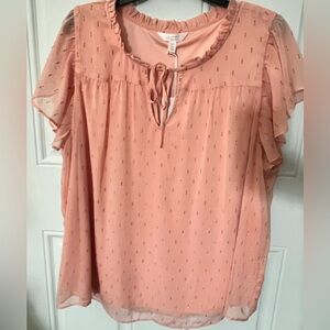 LC Lauren Conrad Peach Chiffon Ruffle Tie Neck Blouse